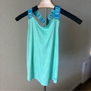 Nike Dri-FIT Elastika Training Tank Blue Double Strap Logo Athletic Top Large